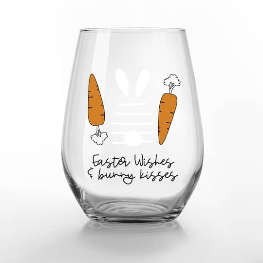 15oz. Easter Wishes &#x26; Bunny Kisses Printed Stemless Wine Glass
